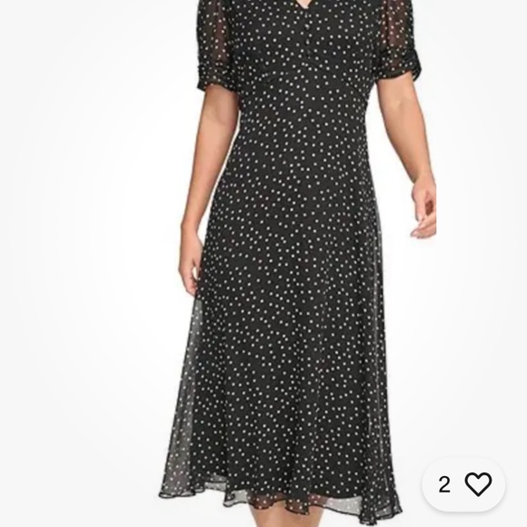 DKNY Womens Short Sleeve V-Neck Empire Waist Midi Black White Polka Dot - Picture 3 of 17